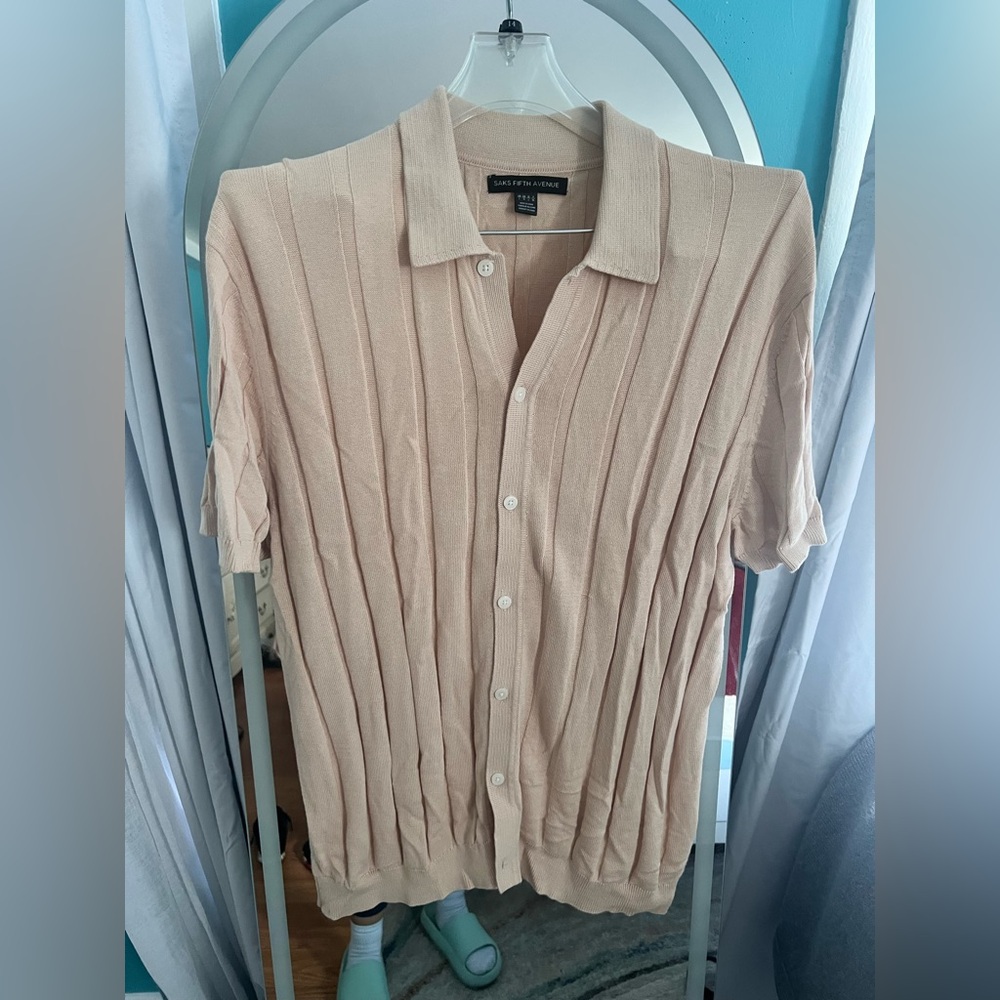 Saks Fifth Avenue Men's Light Tan Button Down Shirt